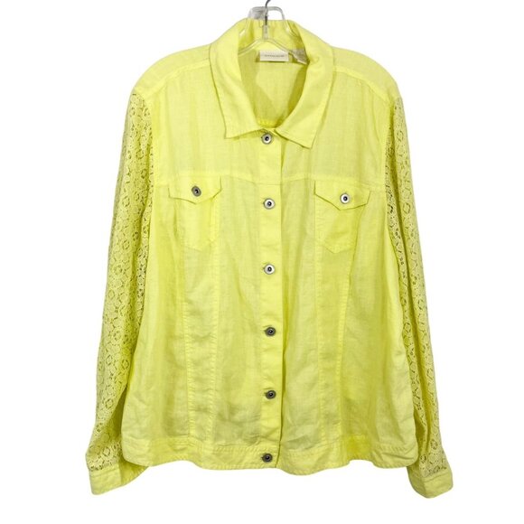 Chico's Yellow Linen & Lace Lightweight Shirt Jacket Shacket - Size 4, XXL - Picture 1 of 6